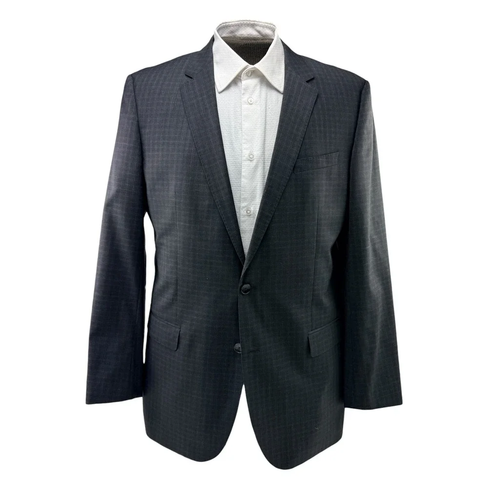 BOSS HUGO BOSS Mens‎ Charcoal Check Super 100 Wool Suit Jacket Blazer 44L